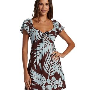 NWT Roxy Oceanview Tie-Front Flutter-Sleeve Mini Dress